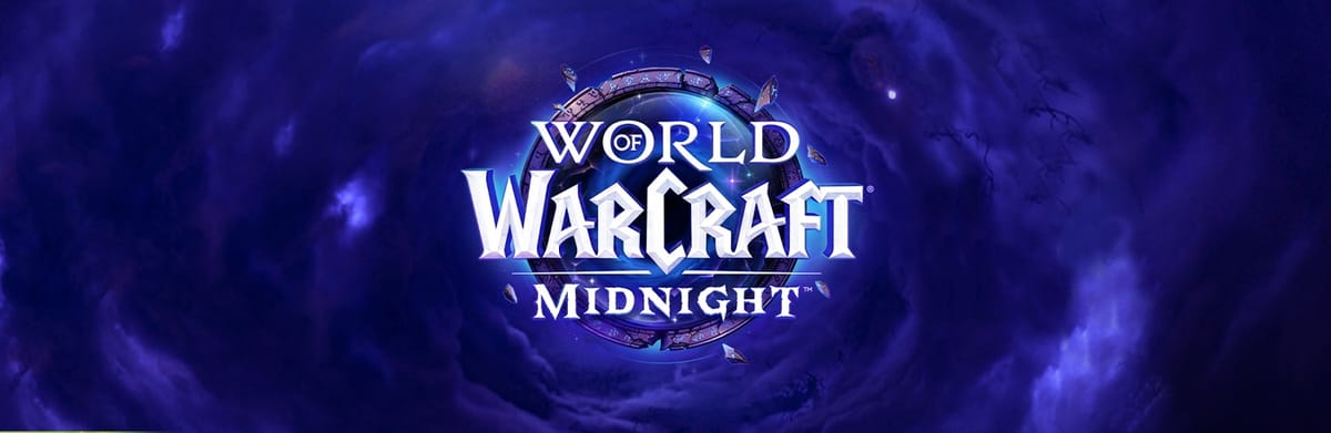 The World of Warcraft: Midnight logo, against a swirling void background